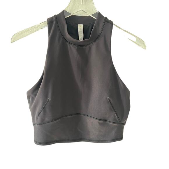 Lululemon Everlux and Mesh Cropped Tank 8 Black Racerback Activewear - Picture 3 of 9